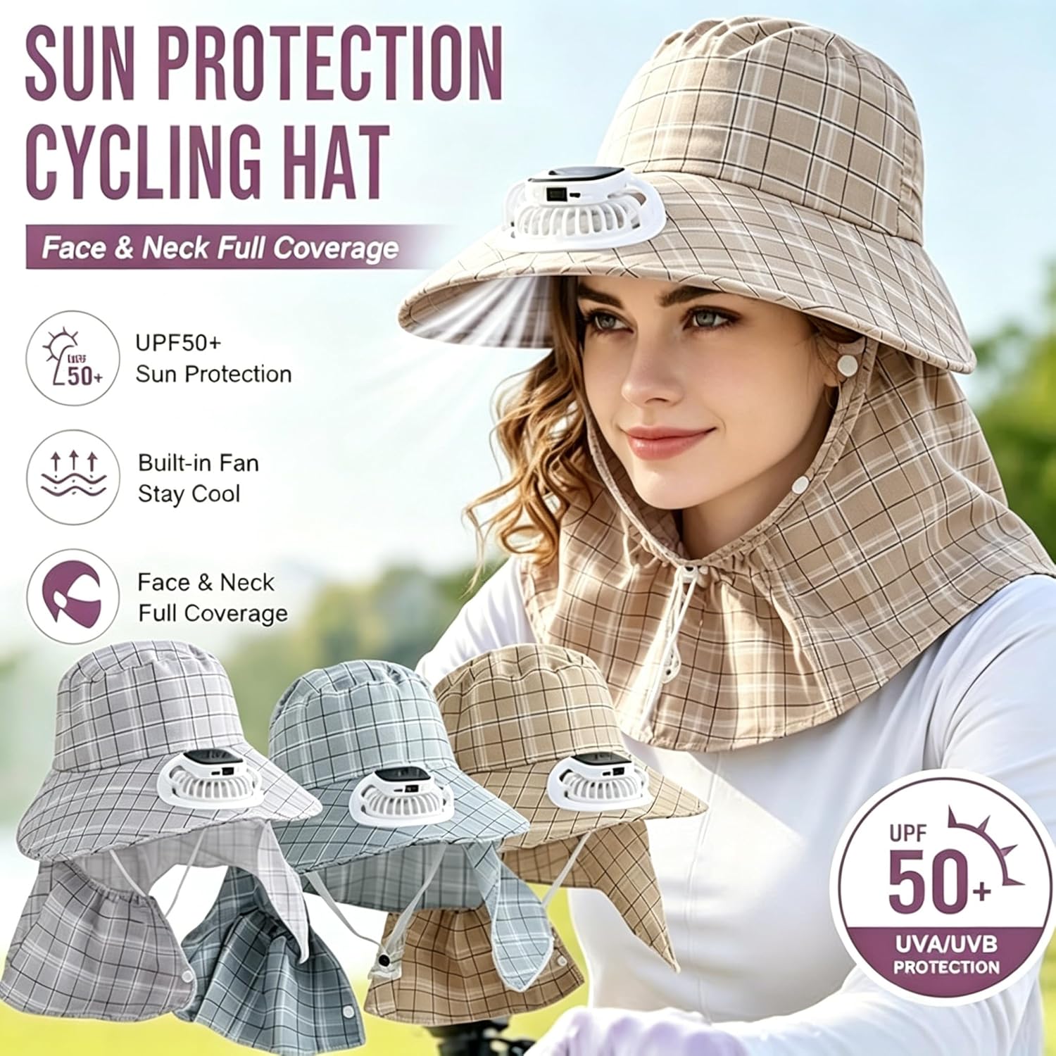 Outdoor Camping Hat - 1PC Topi Kipas Pelindung Leher Tenaga
