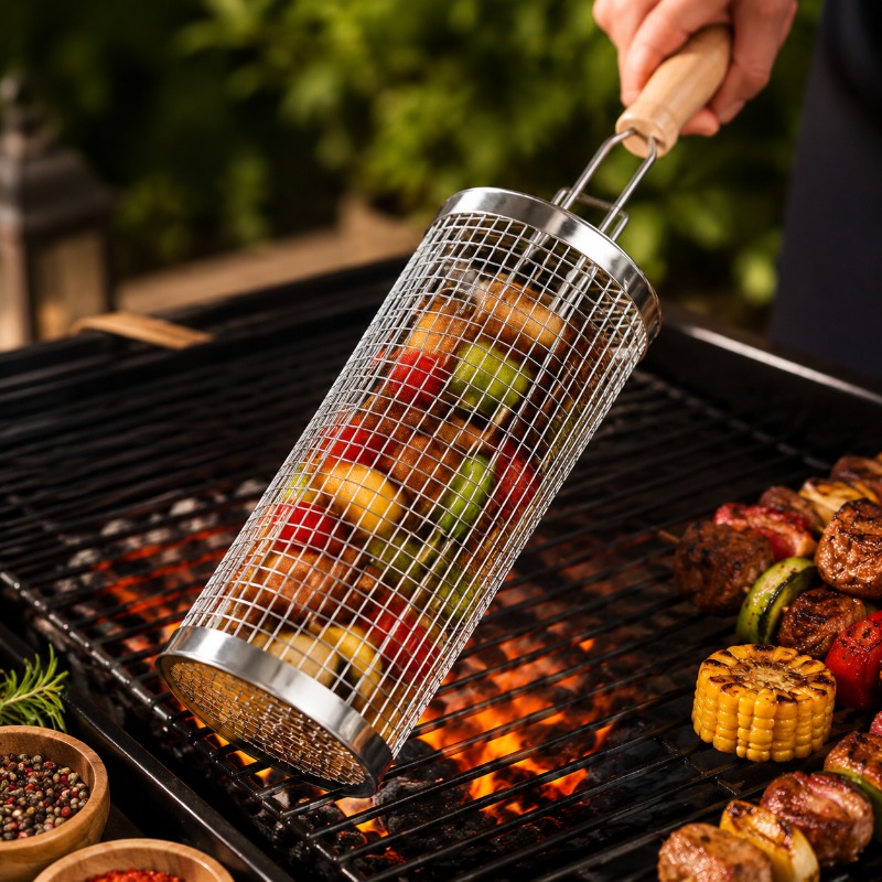 Outdoor Camping Kit - Set Keranjang Panggangan Barbekyu Bulat dari
