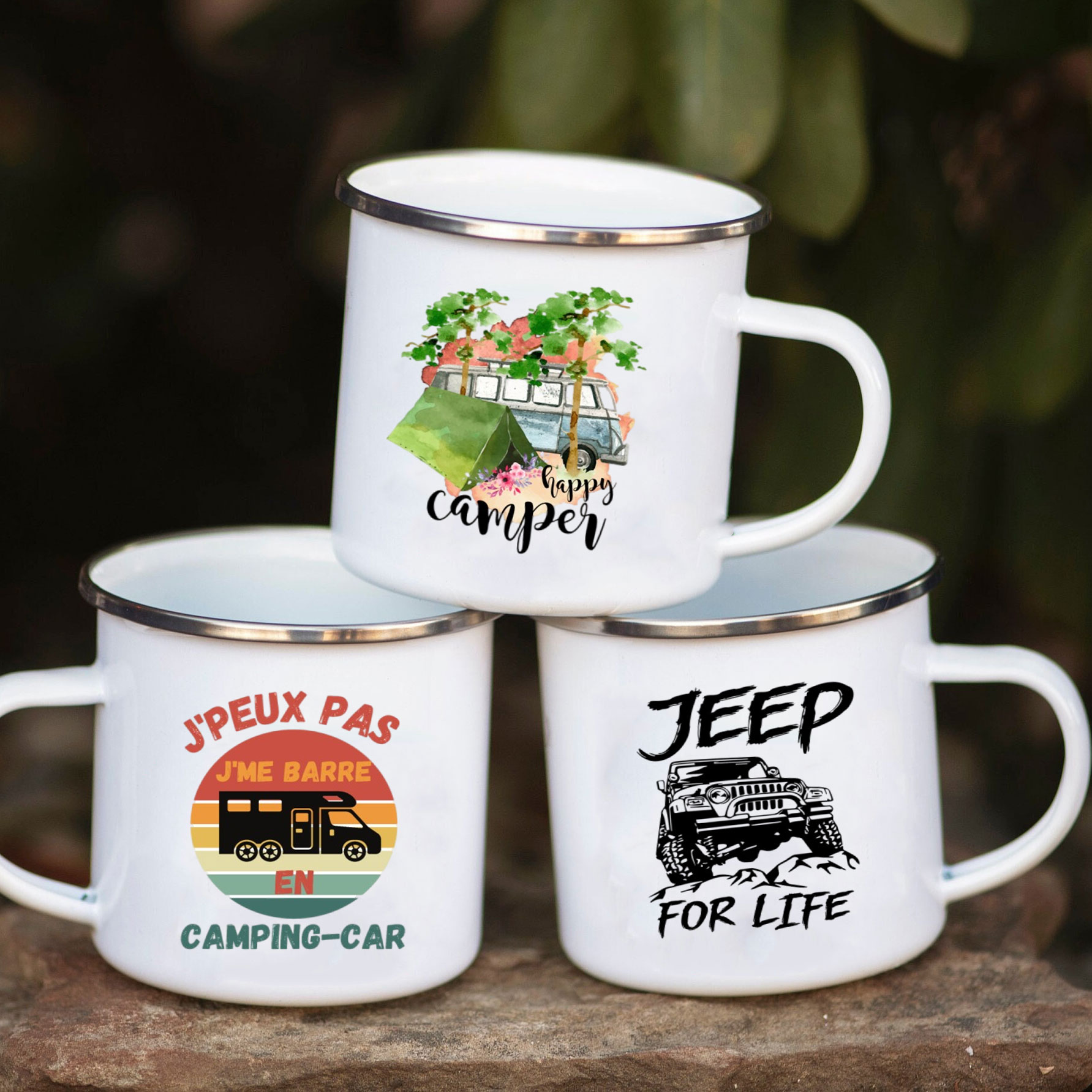 Outdoor Camping Van - Mug Enamel Mobil Kemah Petualangan Bersama
